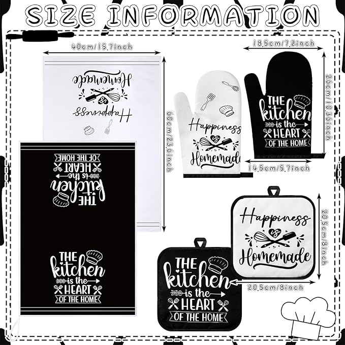 Sratte 6 Pcs Kitchen Decor Accessories Set Farmhouse Towels Pot Holders Oven - Image 3