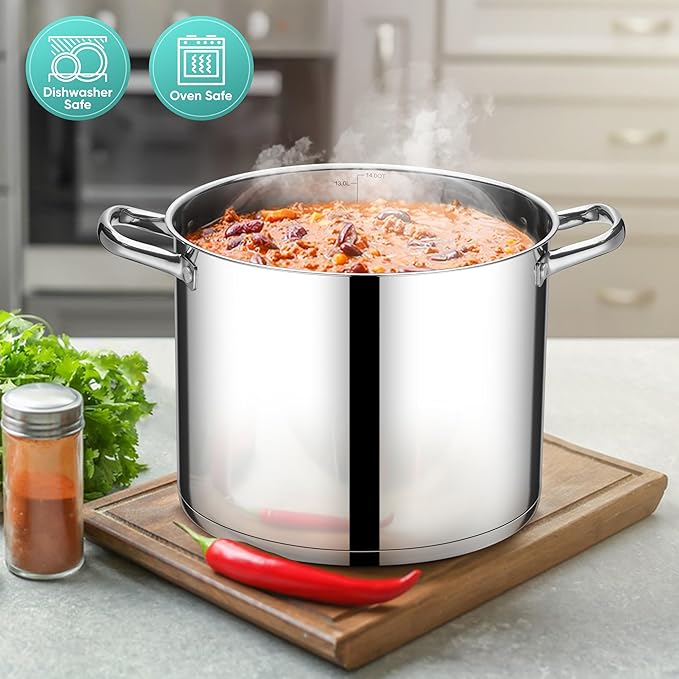 E-far 14 Quart Stainless Steel Stock Pot, Heavy Duty Induction Stockpot - Image 6
