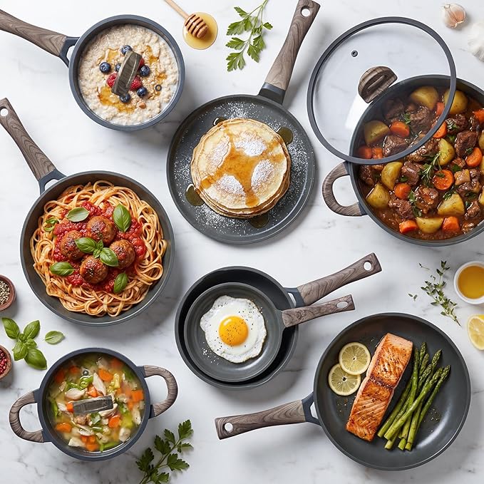 Pots and Pans Set Nonstick 22 Pcs, Ceramic cookware set Non-Toxic CoatingGray - Image 9