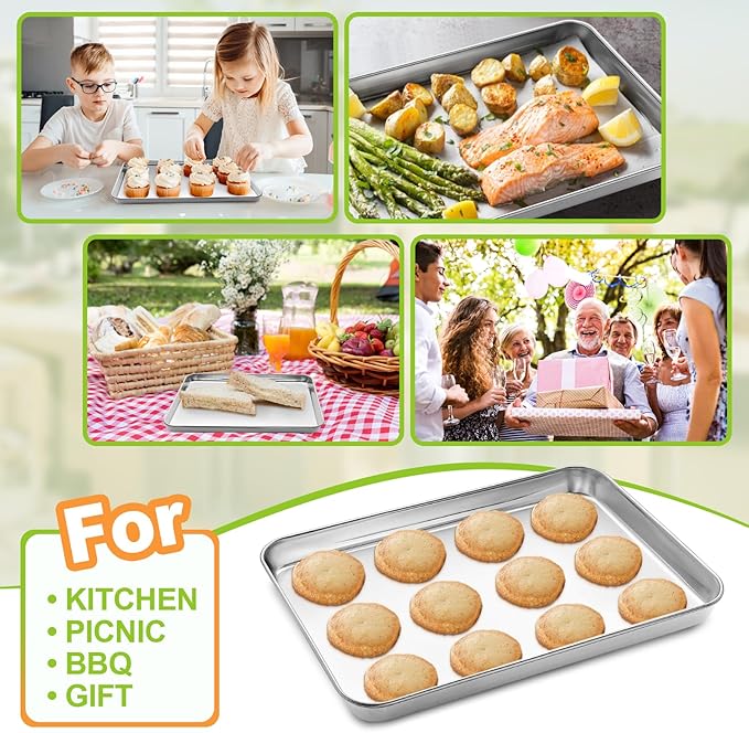 Small Baking Sheet of 2, CEKEE Stainless Steel Baking Pan Tray Cookie Sheet - Image 6