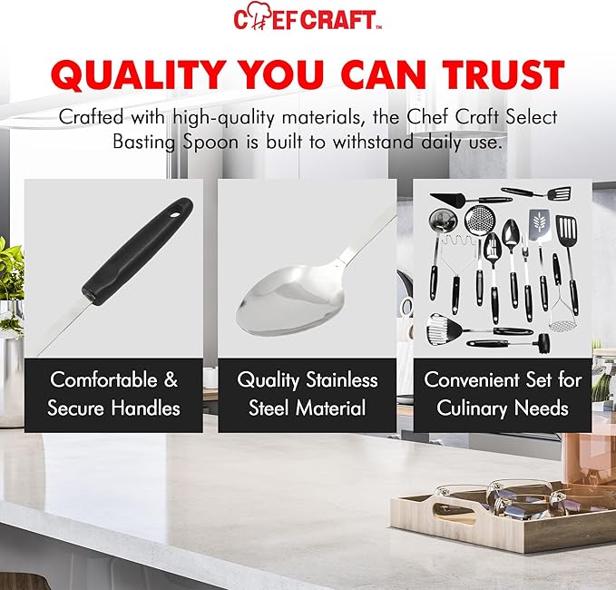 Chef Craft Select Basting Spoon, 12.5 inch, Stainless Steel - Image 6