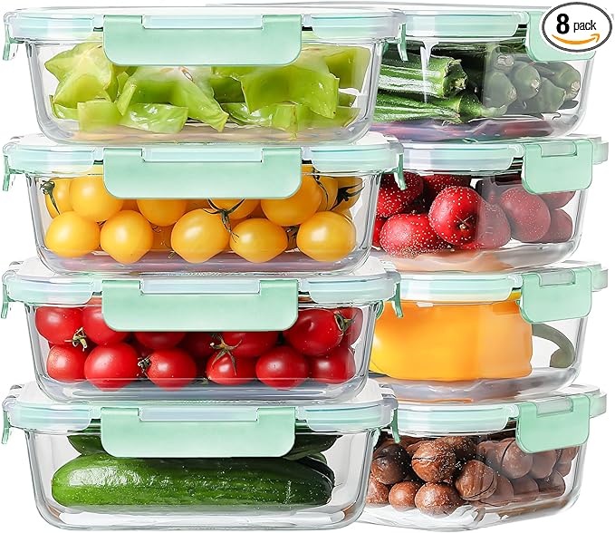 8 Pack 36oz Large Glass Meal Prep Containers by HOMBERKING