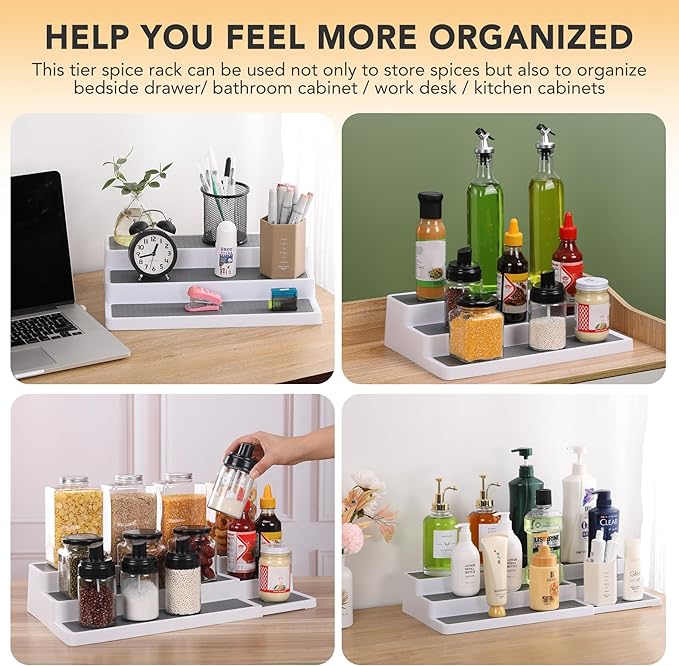 CiWiVOKi 3 Tier Expandable Spice Rack Organizer, Plastic Spice Rack, Adjustable - Image 7