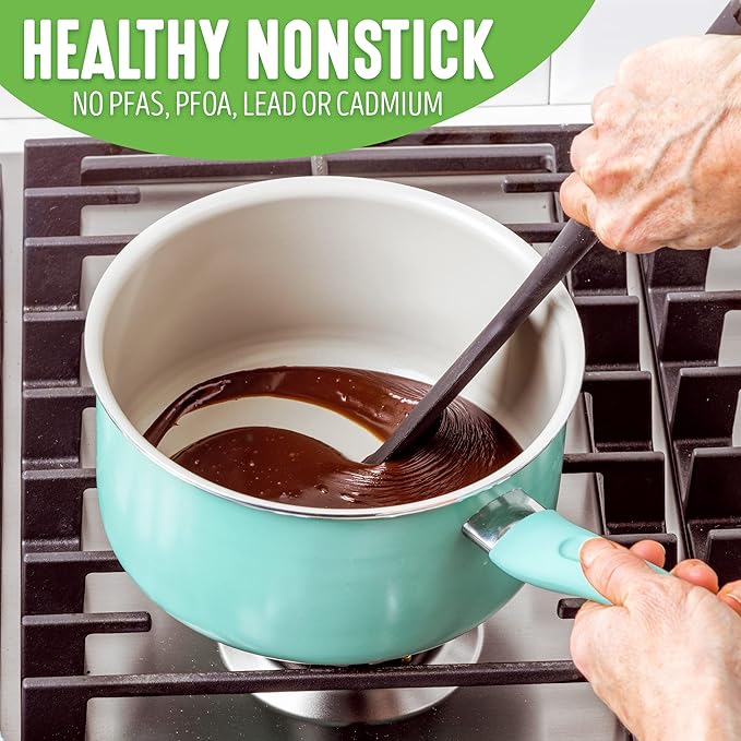 GreenLife Soft Grip Diamond Sandstone Healthy Ceramic Nonstick, 2QT Saucepan Pot - Image 2