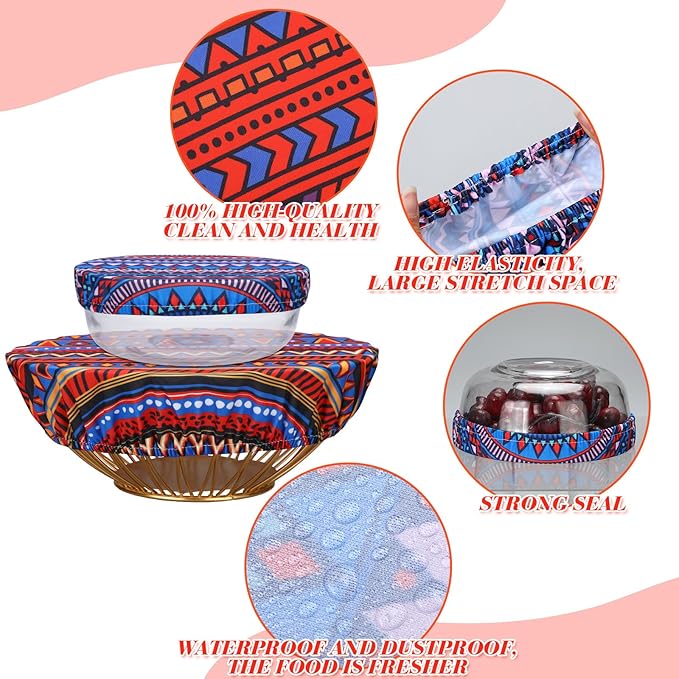 Patelai 10 Pcs Bowl Covers Reusable in 5 Size Stretch Cloth Fabric Elastic Food - Image 7