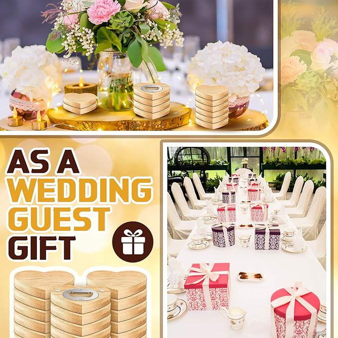 Vesici 24 Pcs Magnetic Bottle Opener 2.5in DIY Bamboo Heart Shape Beer Openers - Image 5