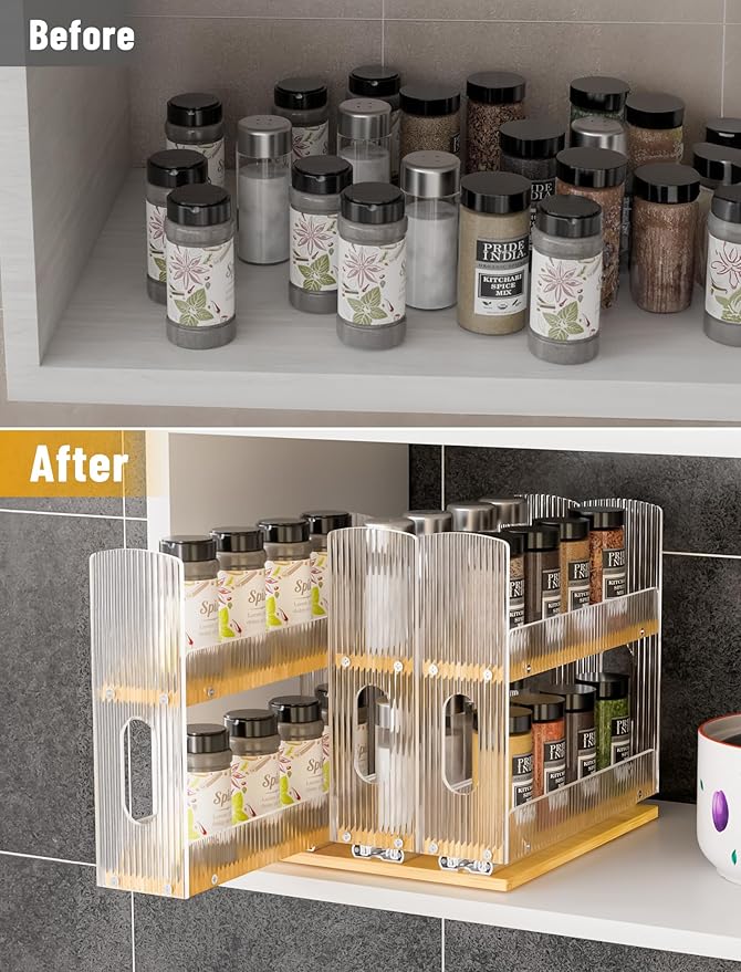 NiHome Bamboo Pull-Out Spice Rack Organizer - Image 2