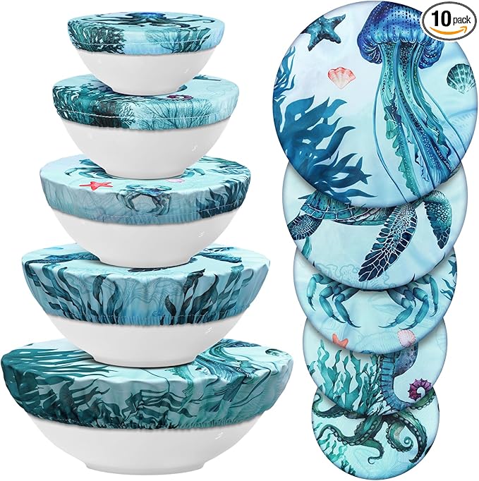 Patelai 10 Pcs Bowl Covers Reusable in 5 Size Stretch Cloth Fabric Elastic Food by Patelai