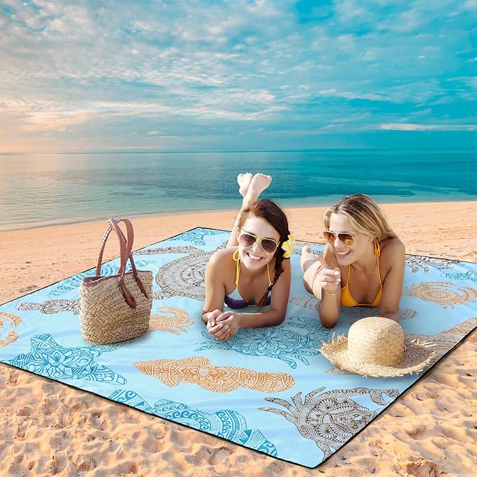 WIWIGO Beach Blanket Waterproof Sandproof Beach Mat 79" X 83"/10'x9'for 2-8 - Image 5