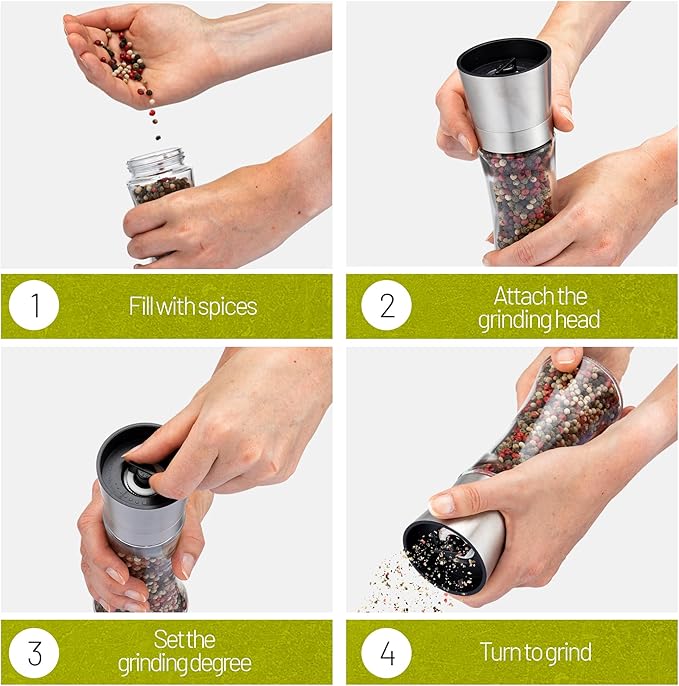 ZOLMER® Premium Stainless Steel Salt and Pepper Grinder Set manual | Adjustable - Image 5