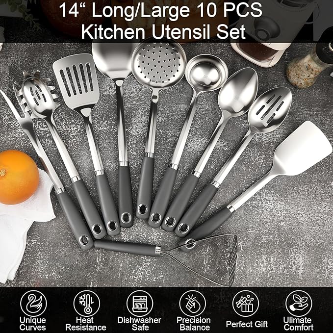 10 Piece Stainless Steel Cooking Utensils Set - Image 5