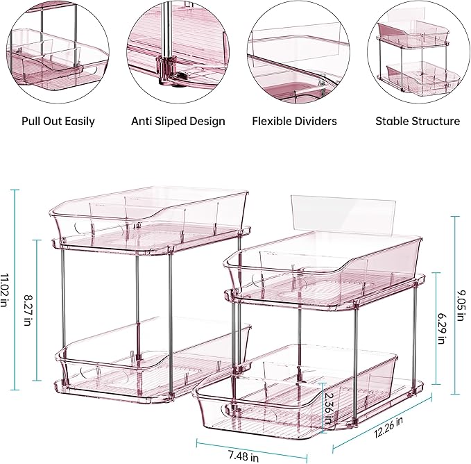 Delamu 2-Tier Under Sink Organizers and Storage, Pull Out Kitchen Pantry - Image 2