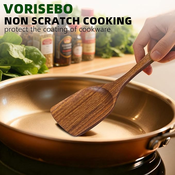 7 PCS Wooden Spatula for Cooking, Natural Teak Wooden Utensil Set, Non-Toxic - Image 3