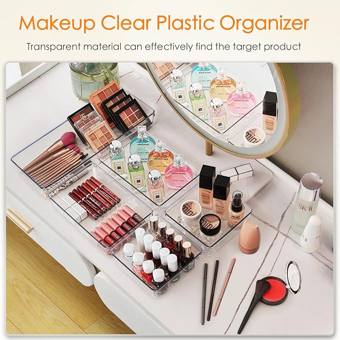 Criusia Drawer Organizer, 10 Pack Large Clear Plastic Set, 3 Size Versatile - Image 5