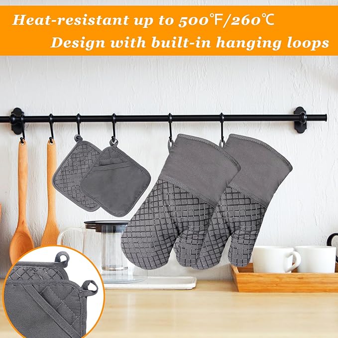 4 Pcs Oven Mitts and Pot Holders, Kitchen Long Oven Glove High Heat Resistant - Image 4