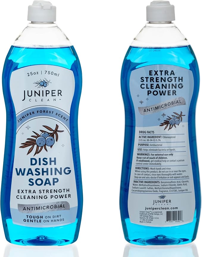 Juniper CLEAN, Dish Soap, Juniper Scent, Liquid Dish Washing Soap Squeeze Bottle 25 Fl Oz (Pack of 6)