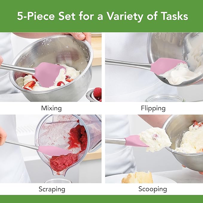Tovolo Stainless Steel Handled Silicone Spatula Set of 5 Pink Sorbet, - Image 2