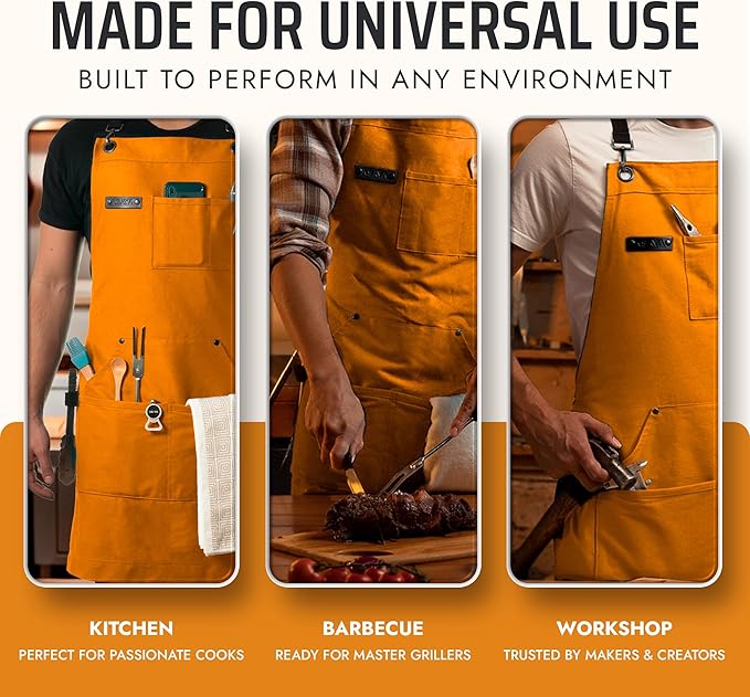 Asaya Chef and BBQ Apron with Bottle Opener and Hand Towel - 10oz Cotton Canvas - Image 7