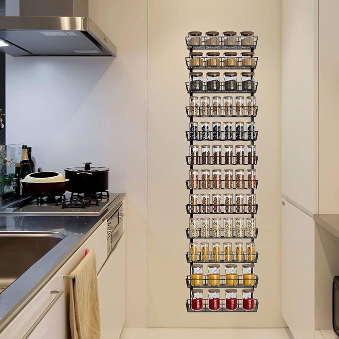 SWOMMOLY Adjustable Wall Mount Spice Rack Organizer, 12-Tier Dual-use Hanging - Image 8