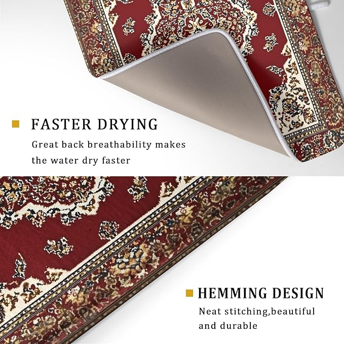 Giwawa Vintage Boho Dish Drying Mat Antique Tribal Rustic Red Floral Dish - Image 3
