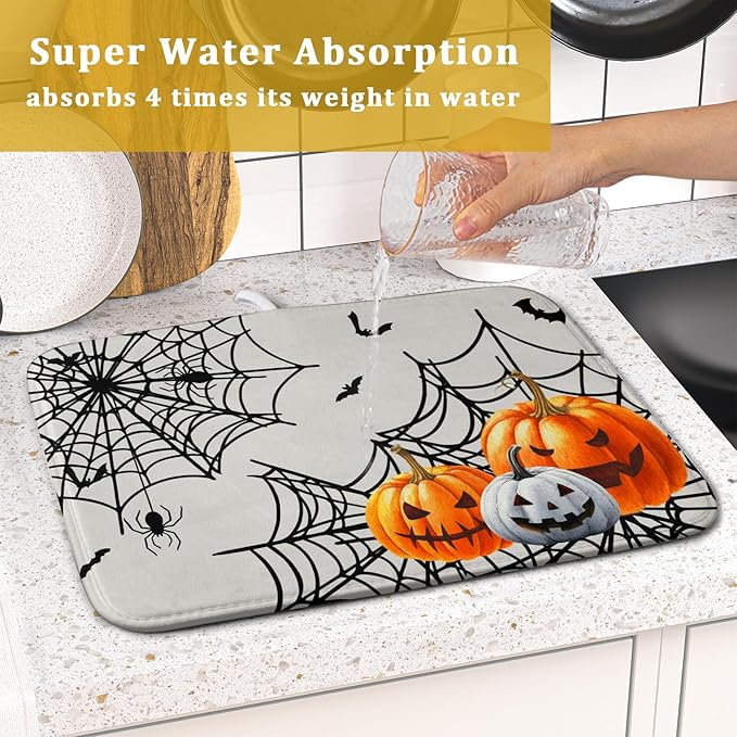 Giwawa Happy Halloween Dish Drying Mat 16"x18" Spooky Colorful Pumpkins - Image 7