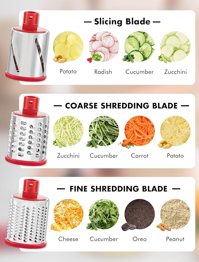 GDL Rotary Cheese Grater, Upgraded 5-in-1 Cheese Grater Hand Crank, Vegetable - Image 3