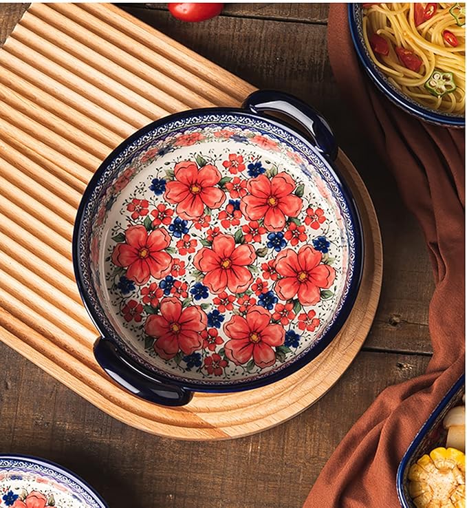 Vintage Style Cherry Blossom Flowers Pottery Bakeware Ceramic Casserole Dish - Image 5