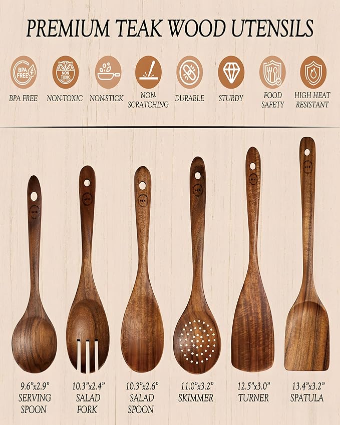 6-Piece Natural Teak Wood Utensil Set - Image 3