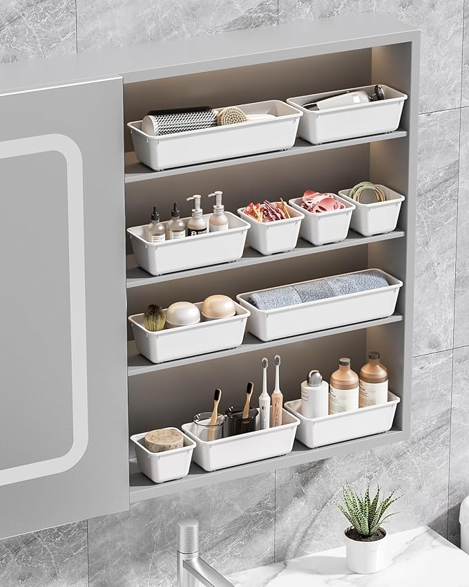 Canfanni 13 Pack Plastic Drawer Organizers Set, 3 Sizes Desk Drawer Organizer - Image 7