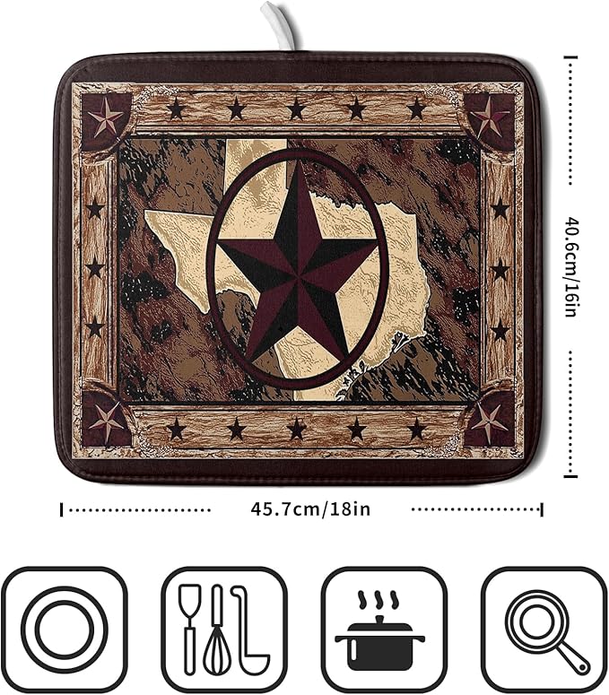 Giwawa Western Texas Star Dish Drying Mat 16"x18", Rustic Primitive Country - Image 2