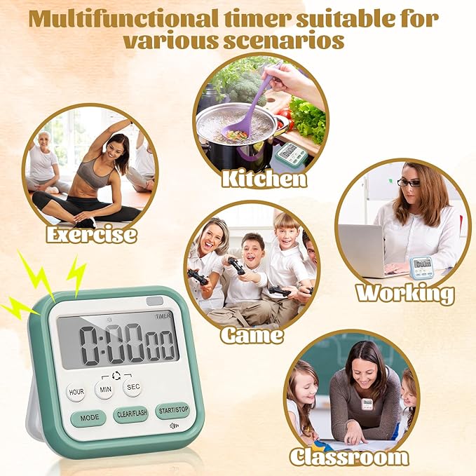Leumoi 6 Pcs Digital Kitchen Timer 24 Hour Clock and Alarm Function Timer - Image 7
