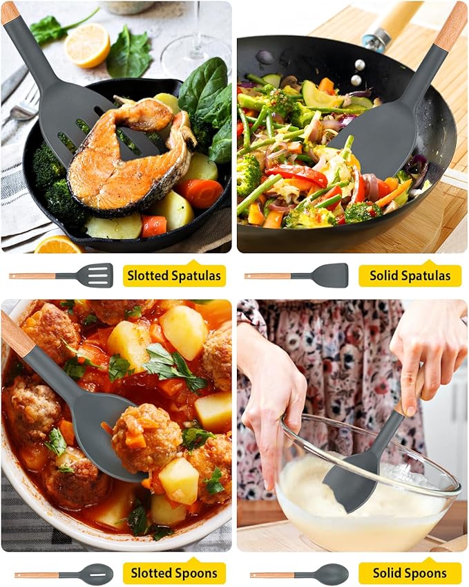Pack of 4 Silicone Cooking Utensils Set, Non Stick Solid Spatulas and Heat - Image 5