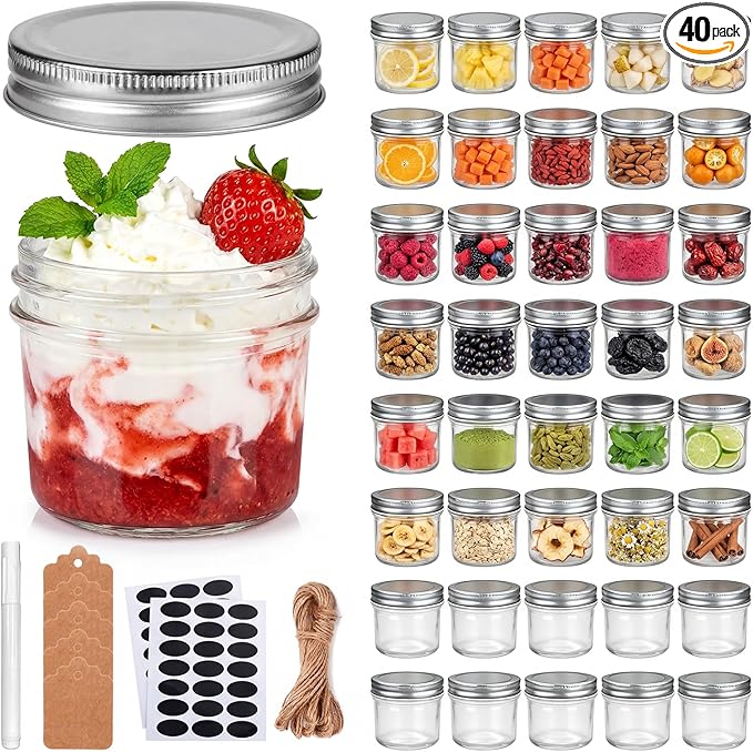 QAPPDA 4oz Glass Jars With Lids, Small Mason Jars Wide Mouth, Mini Canning Jars by QAPPDA