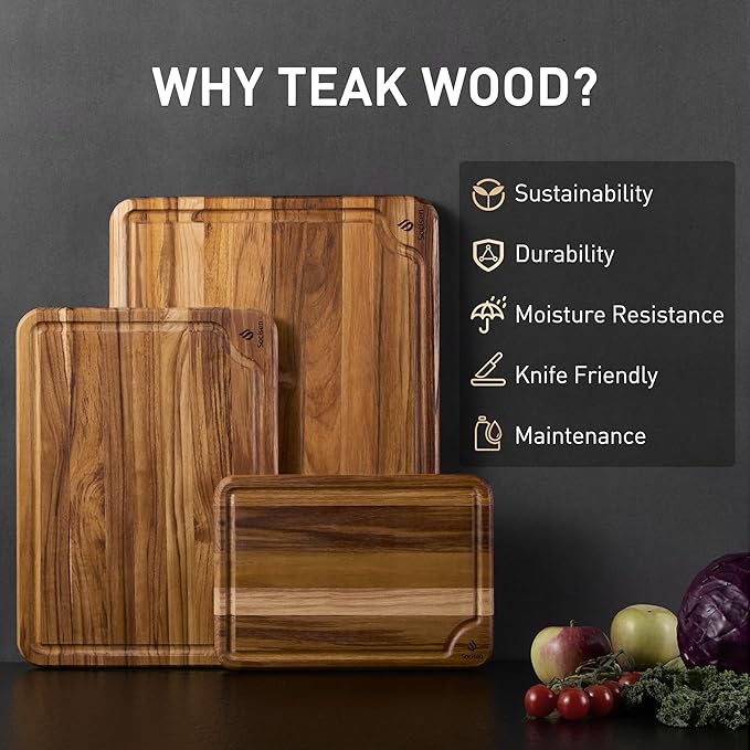 Teak Wood Cutting Board Set for Kitchen High-End Non Toxic Non Slip Over Sink - Image 2