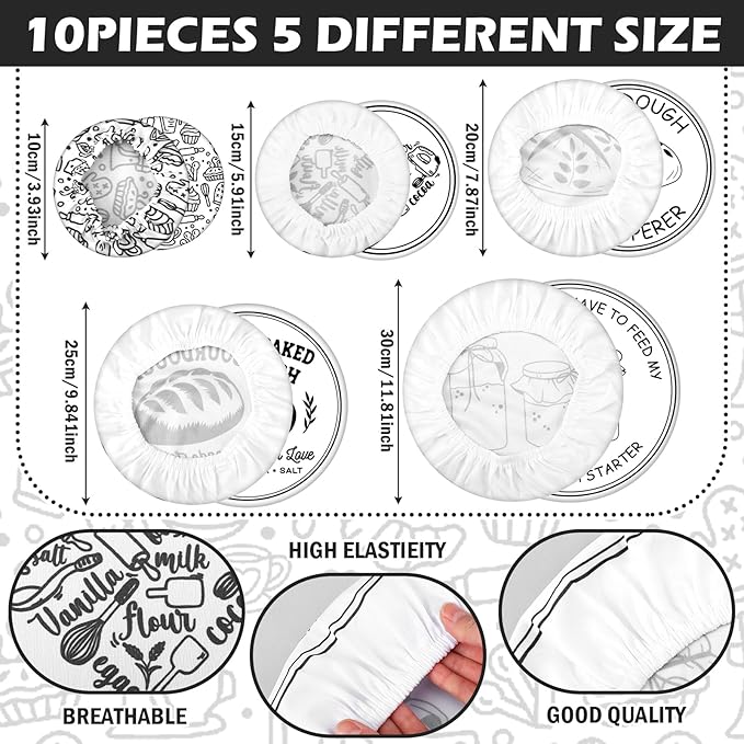 Patelai 10 Pcs Bowl Covers Reusable in 5 Size Stretch Cloth Fabric Elastic Food - Image 3