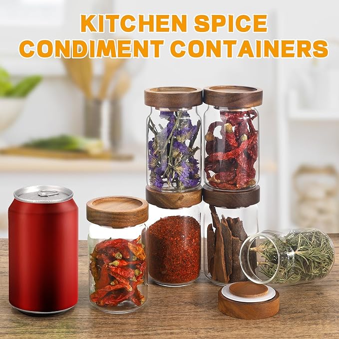 6oz Small Glass Jars with Wood Lid Spice Jar Round Food Storage Canister Clear - Image 3