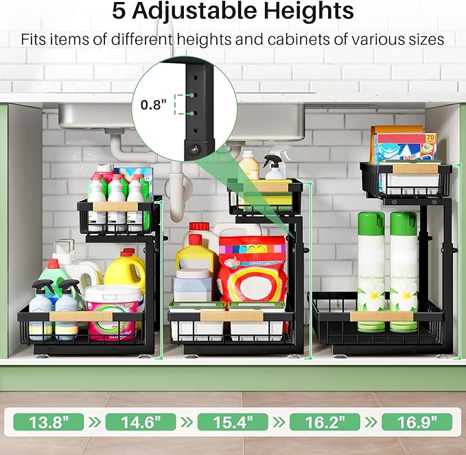Kitstorack Under Sink Organizer, 2 Tier Under the Sink Storage, Slide out Pull - Image 7