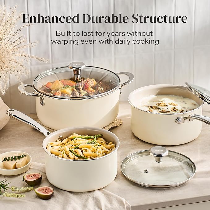 Redchef Cooking Pot Set Induction 5Qt, Saucepan Set 2.5/3.5Qt Nonstick Ceramic - Image 4