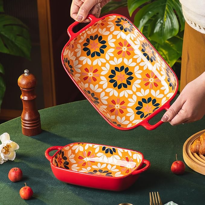 ONCCI Ceramic Baking Dish Set, 2-Piece Hand-painted Porcelain Rectangular - Image 3