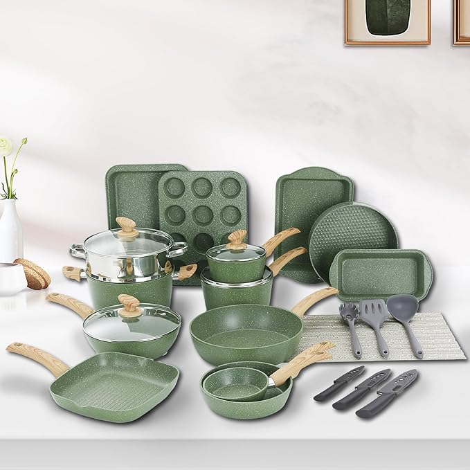 DishDelight Green Pots and Pans Set Non Stick, 30 Piece Induction Kitchen - Image 3