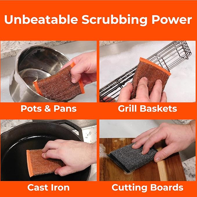 Heavy-Duty Steel Wool Scrubber Sponges 4 Pack – Stainless Steel Cleaning Pads - Image 3