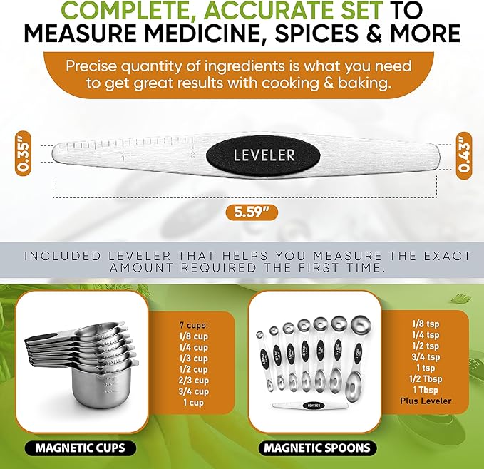 Spring Chef Magnetic Measuring Cups & Spoons Set, Strong N45 Magnets, Heavy - Image 6