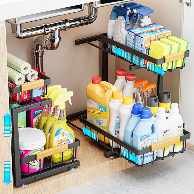ADBIU Under Sink Organizer, 2 Pack 2 Tier Expandable Height Pull out Kitchen by ADBIU