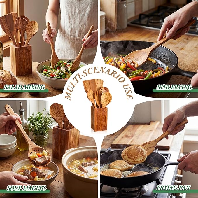 Qinyoung 10 Pack Olive Wood Cooking Utensils Olive Wood Kitchen Utensils Mixing - Image 5