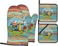 Happy Camper Oven Mitts and Pot Holders Sets of 4, Resistant Hot Pads by Nelife