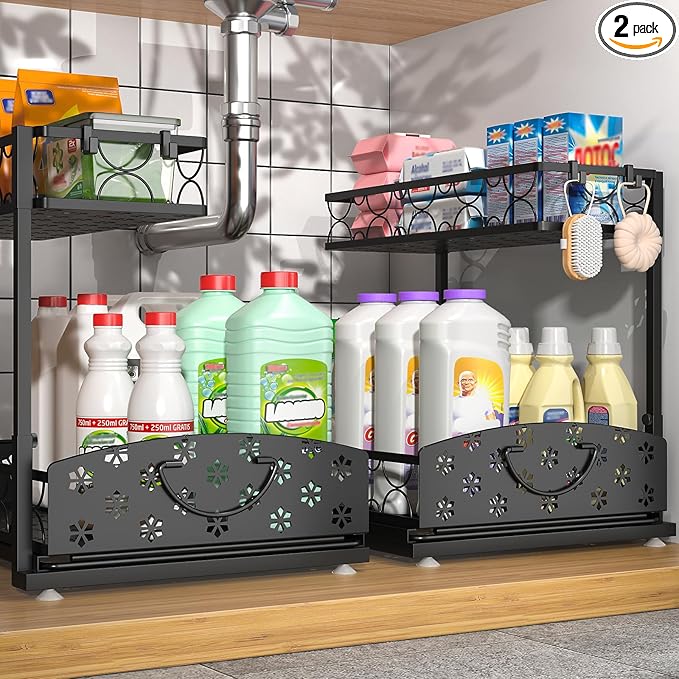 Sevenblue 2 Packs Under Sink Organizer, Height Adjustable 2 Tier Under Kitchen by Sevenblue