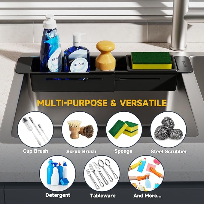 NiHome Extendable Over Sink Kitchen Organizer, Small Telescopic Brush Storage - Image 7