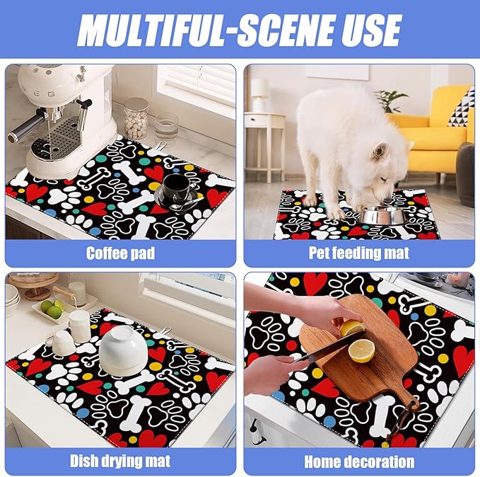 Dog Paw Bone Dish Drying Mat for Kitchen Counter Drying Pad Absorbent - Image 7