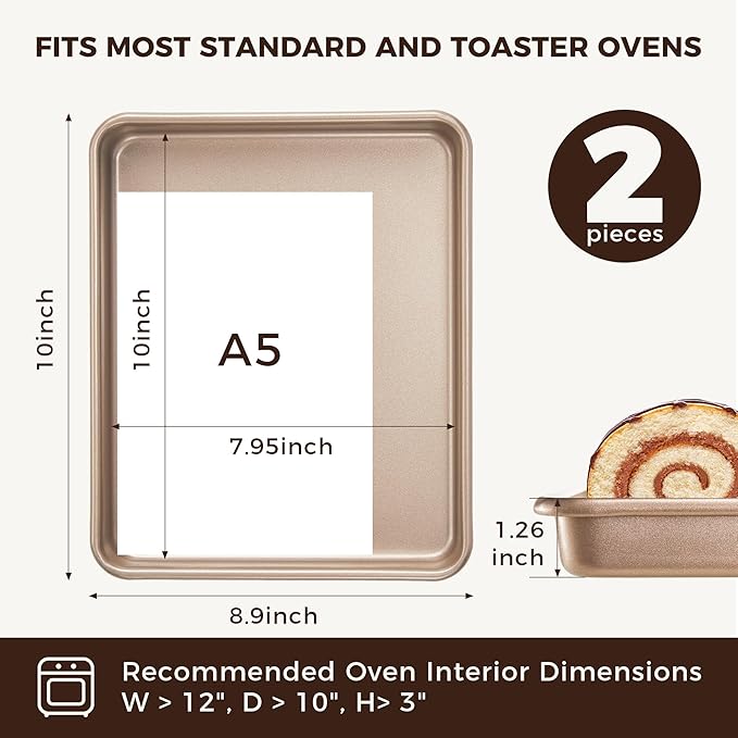 HONGBAKE 2 Pack 11 x 9 Inch Toaster Oven Pans and Trays, Small Baking Sheet Set - Image 2