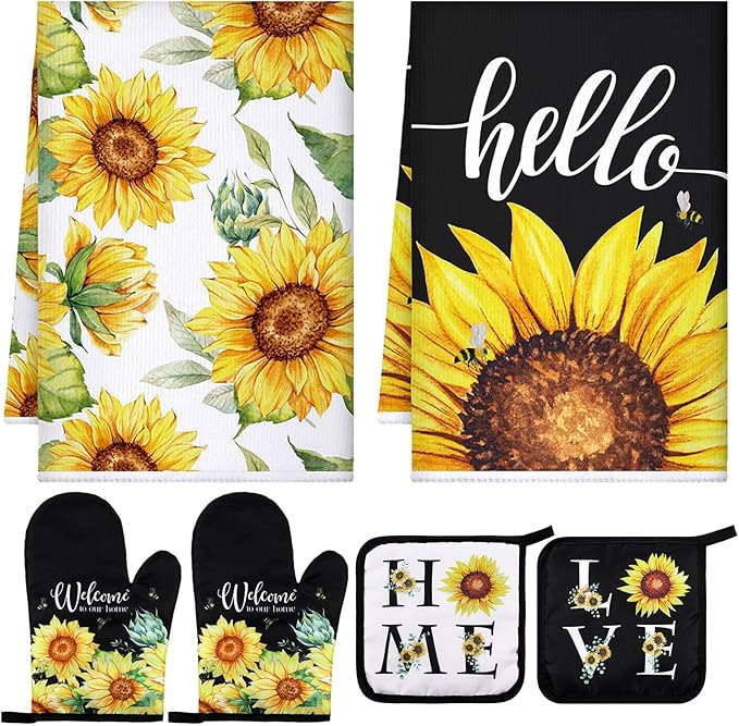 Leinuosen 6 Classic Sunflower Kitchen Towels Kitchen Decor and Accessories Set by Leinuosen